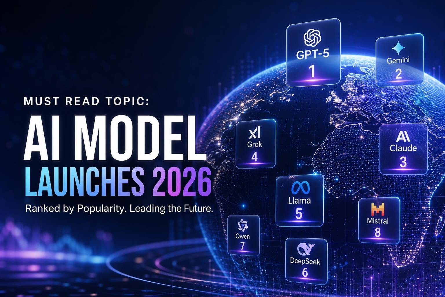 Visual representation of leading AI model families ranked by popularity in 2026